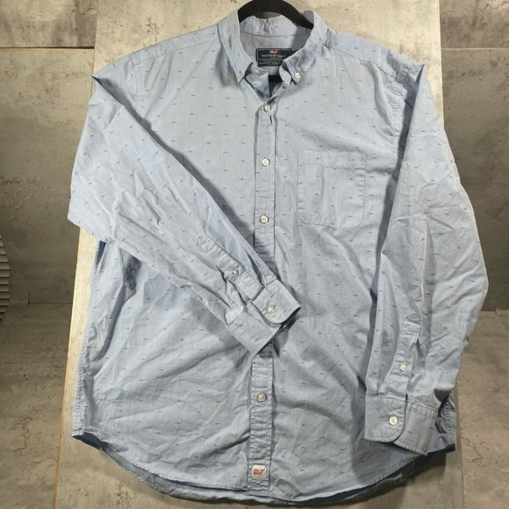 HTF Vineyard Vines Whale Pattern Long Sleeve Classic Fit Murray‎ Shirt Mens Sz L